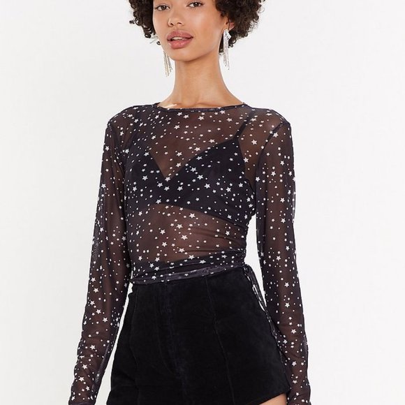 Nasty Gal Tops - Black mesh long sleeve top
